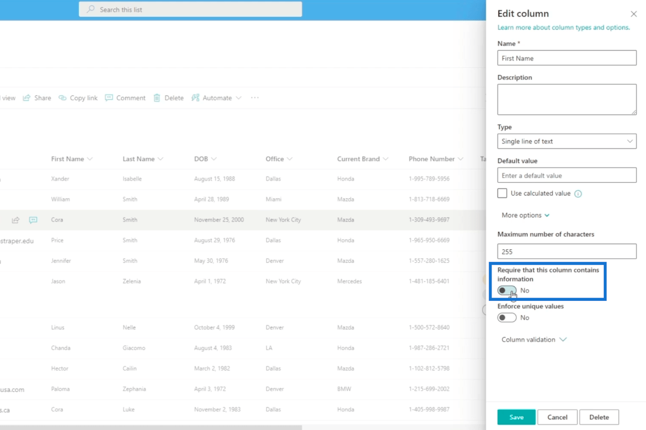 SharePoint-kolumnvalidering på två sätt