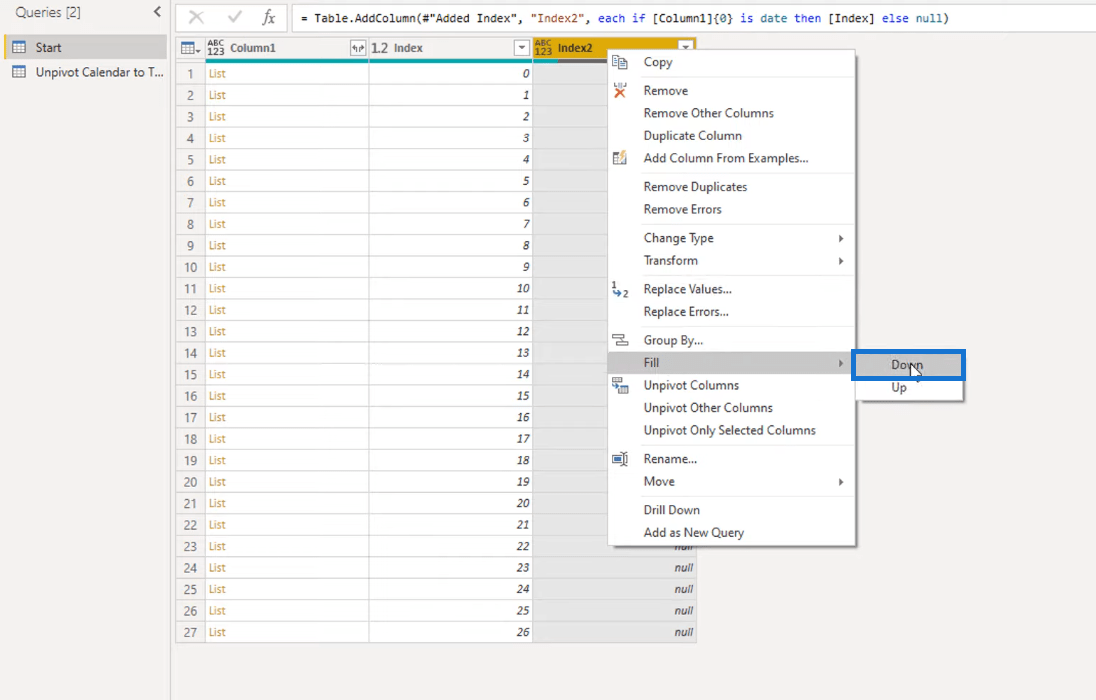 Forvandling af kalendertypelayout til tabelformat i LuckyTemplates ved hjælp af Query Editor