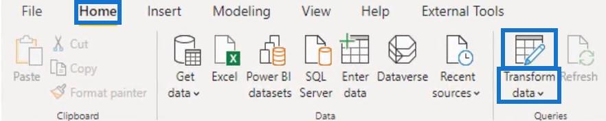 Power Query -työkalut, välilehdet ja käyttöliittymä