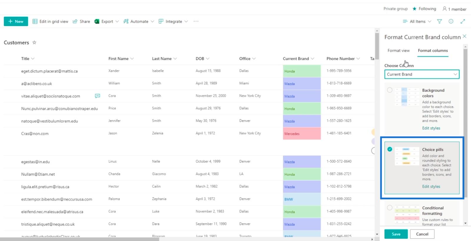 SharePoint List Formatering Walkthrough