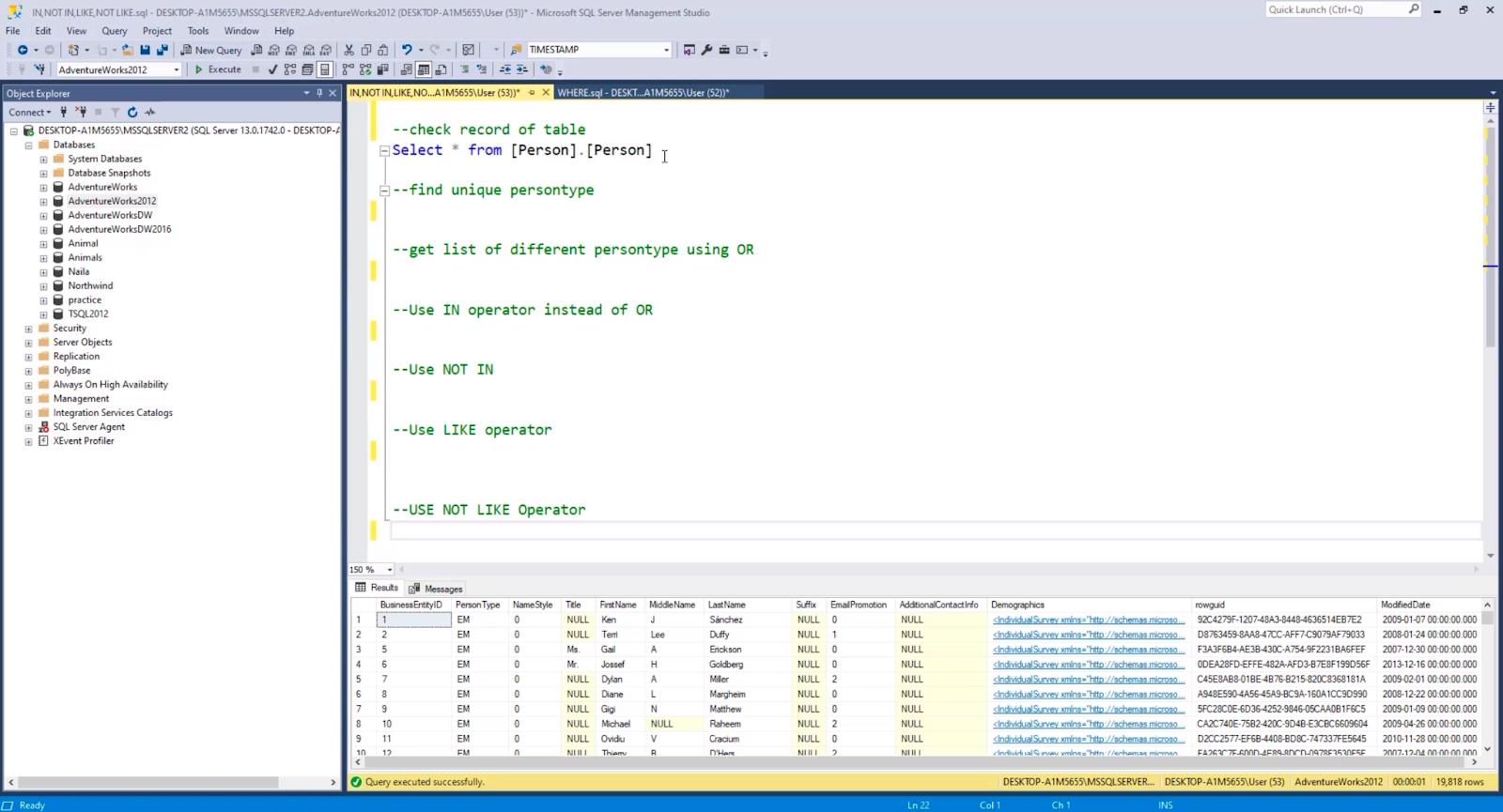 Suodata SQL:ssä käyttämällä IN, NOT IN, LIKE ja NOT LIKE