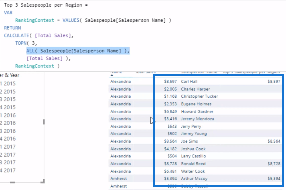 Find automatisk dine top 3 sælgere pr. region ved hjælp af DAX i LuckyTemplates