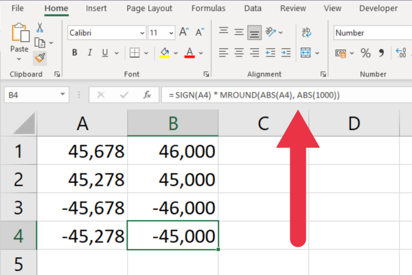 Hur man avrundar till närmaste tusen i Excel