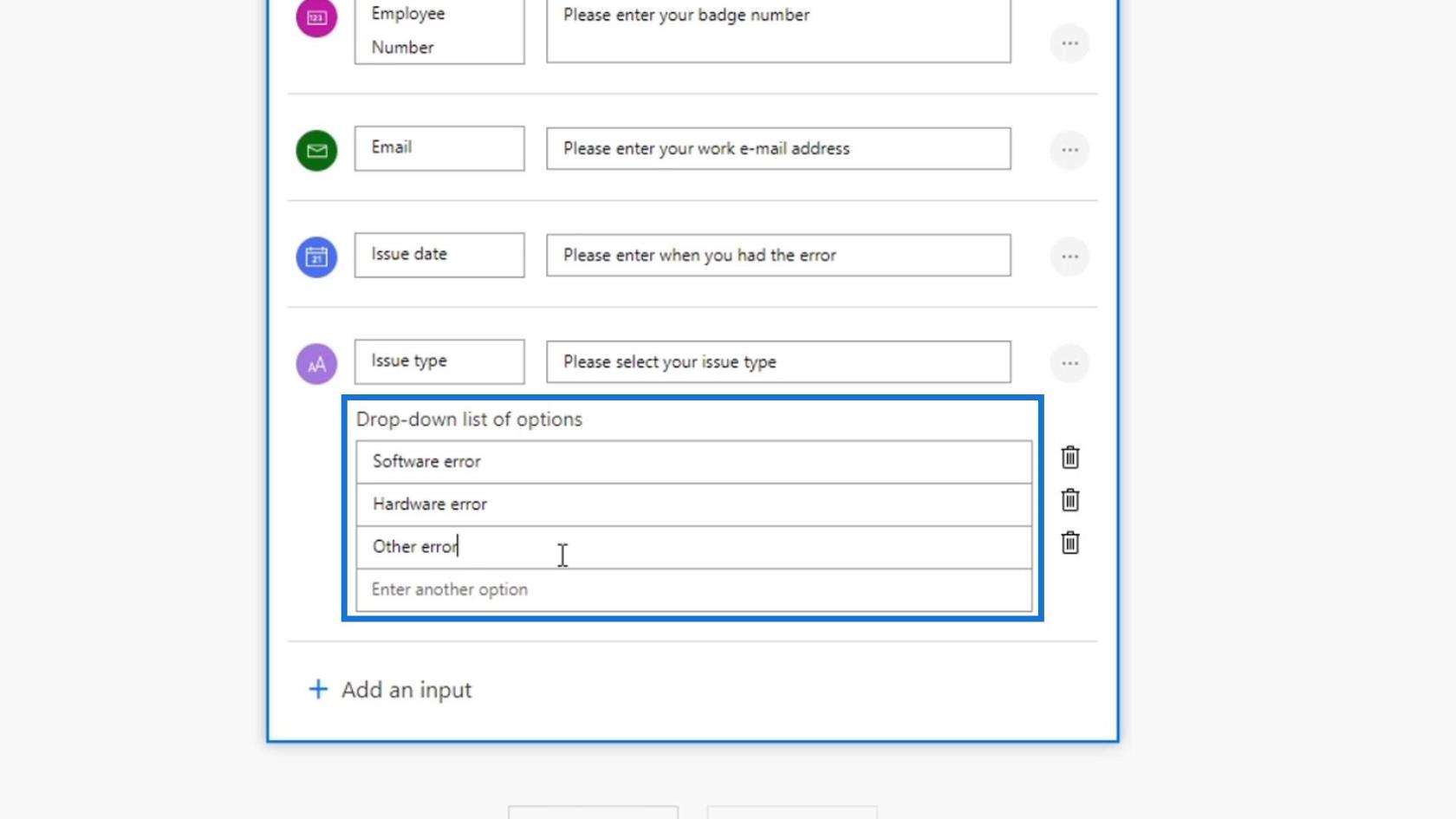 Workflow-input i Microsoft Power Automate