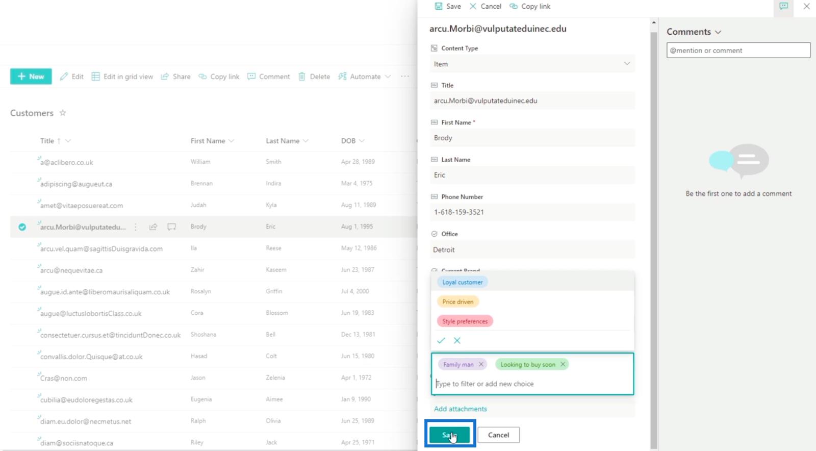 SharePoint Choice -kentän lisääminen luetteloon