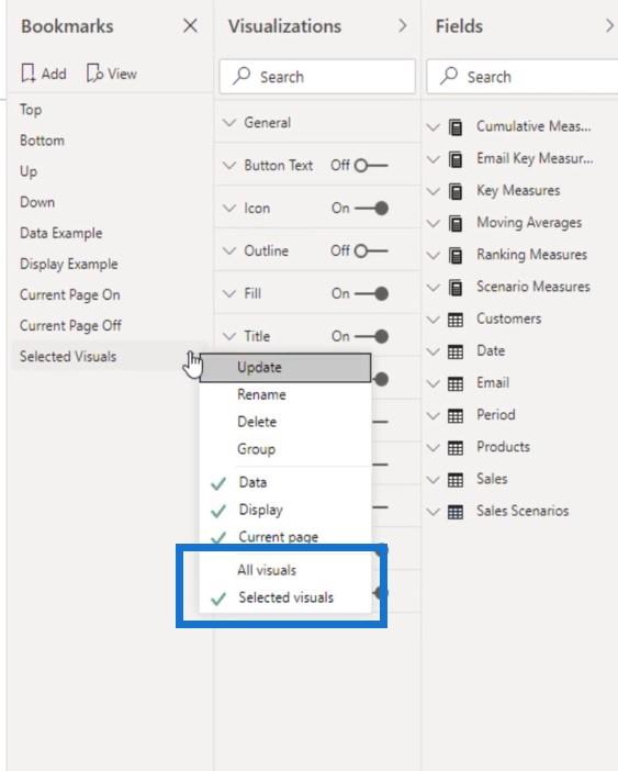 Slik bruker du alternativer i et bokmerke i LuckyTemplates