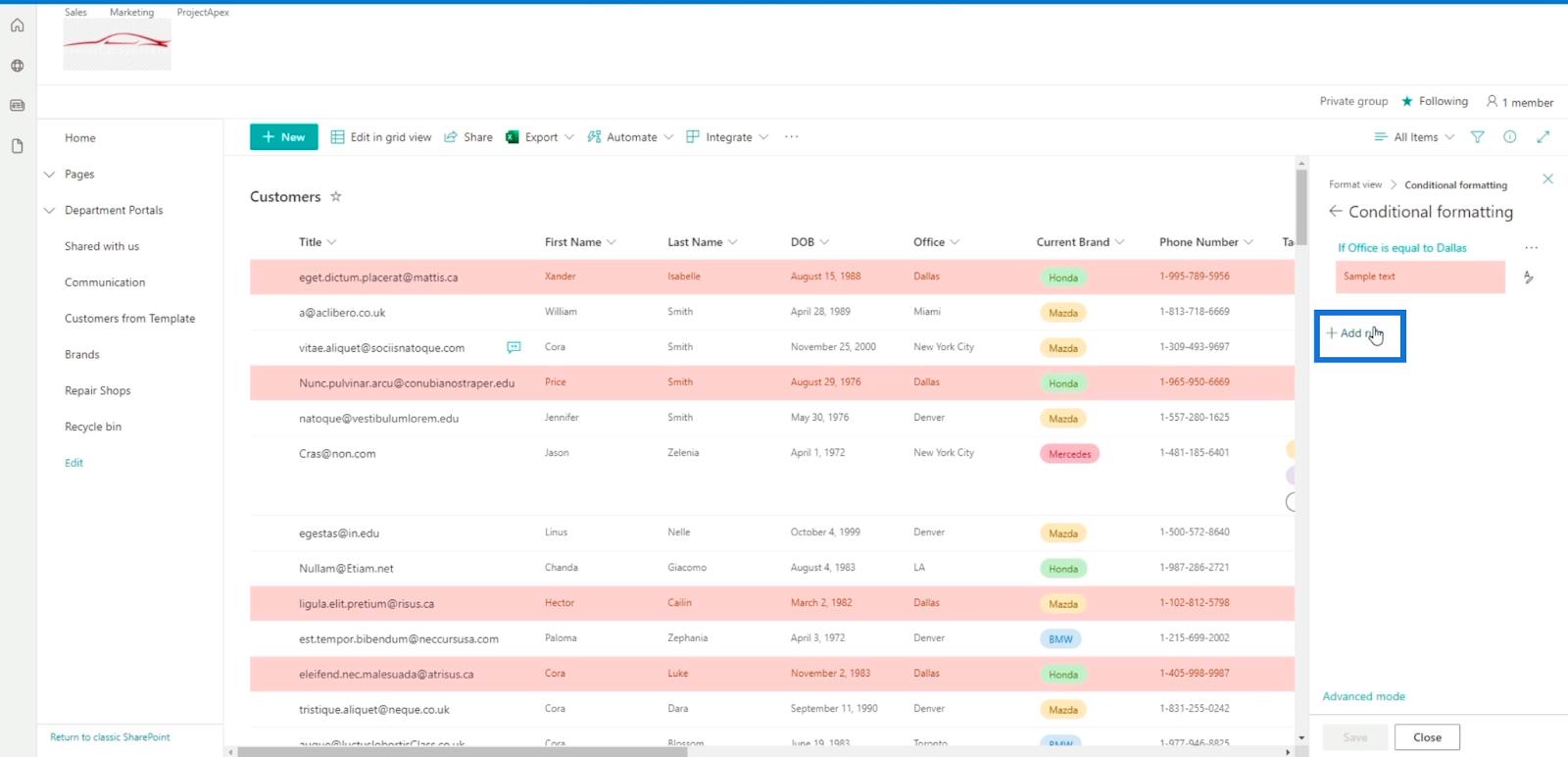 SharePoint List Formatering Walkthrough