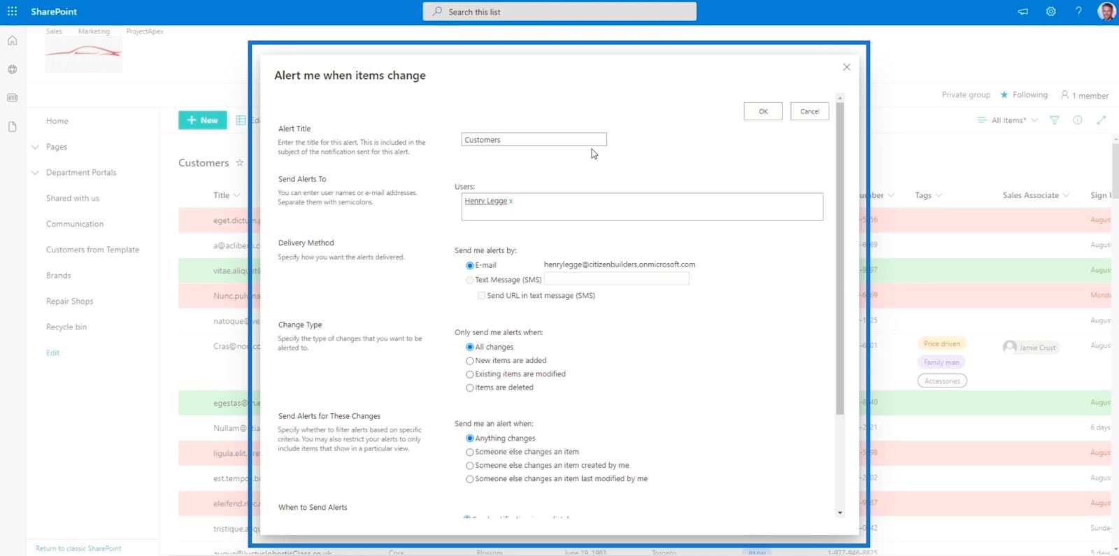 SharePoint List Alerts Setup